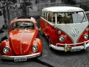 Diamond Painting Rode Kever & Rode Volkswagen Bus met Ronde steentjes 80x100cm - Beste Kwaliteit